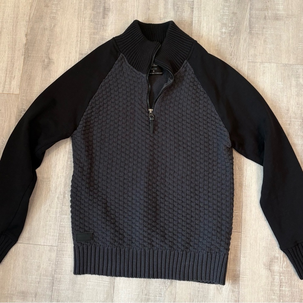 Black Zip-Up Sweater with Textured Front